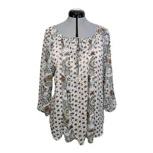 NWT Figueroa & Flower Women's SIZE XL Boho Peasant Semi-Sheer Floral Blouse